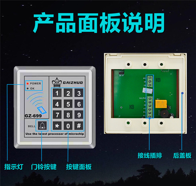 蓋卓門(mén)禁系統(tǒng)ID一體機(jī)密碼鎖刷卡控制器699