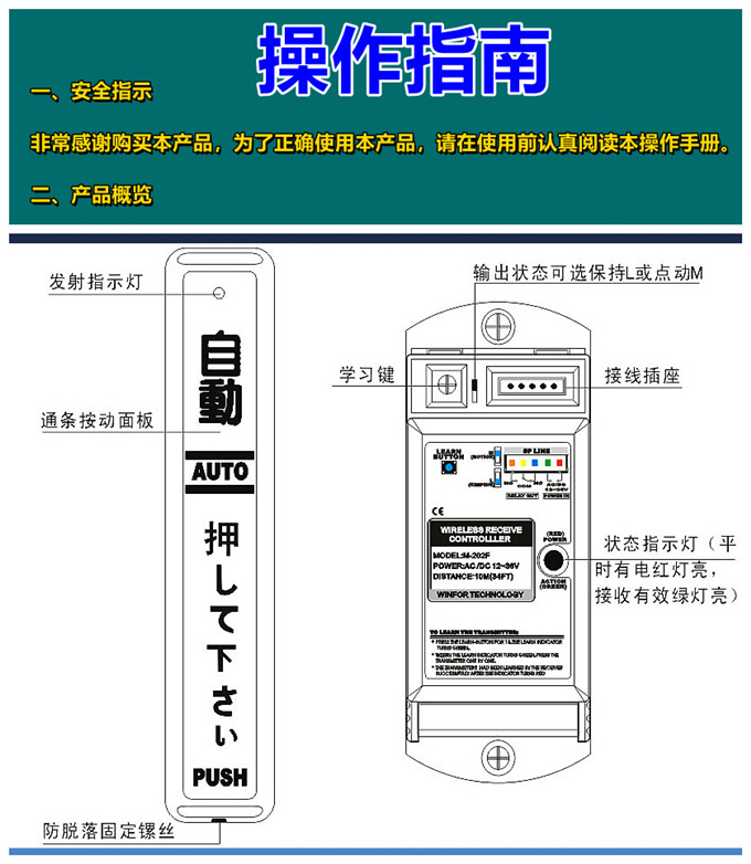 蓋卓自動(dòng)門無(wú)線手押開(kāi)關(guān)202E