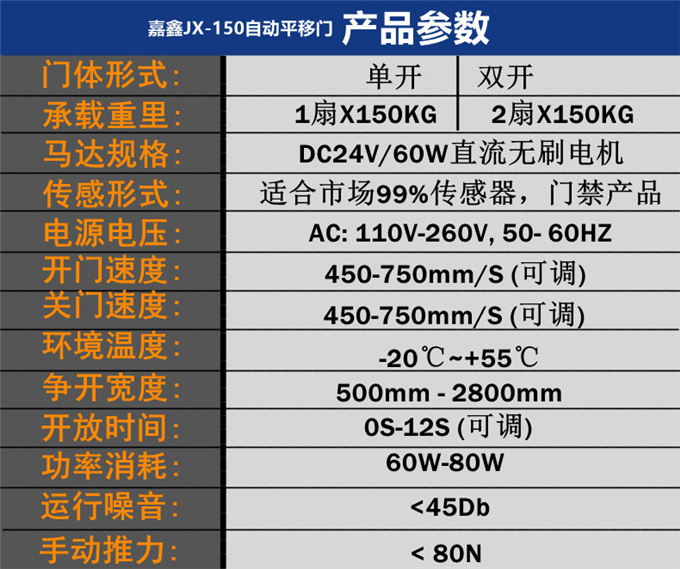 嘉鑫自動(dòng)感應(yīng)門(mén)平移電動(dòng)玻璃門(mén)JX-150